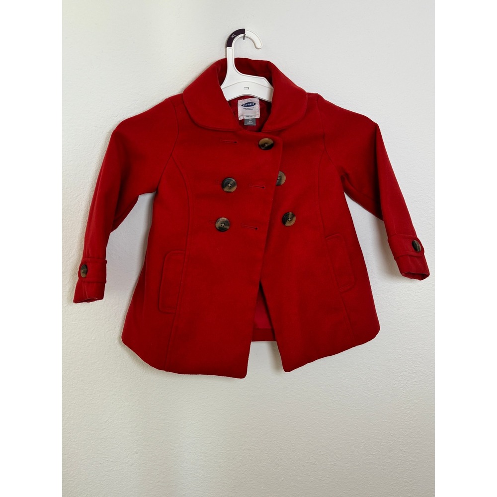 Old Navy Girls Red Peacoat Double Breasted Pleated Back Jacket 4T